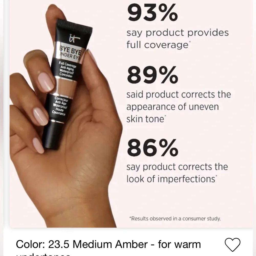 Concealer dark eye circles gone! Can be used for the full face for a fresh look